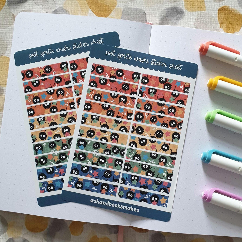 Soot Sprite Star Faux Washi Tape Journal Sticker Sheet