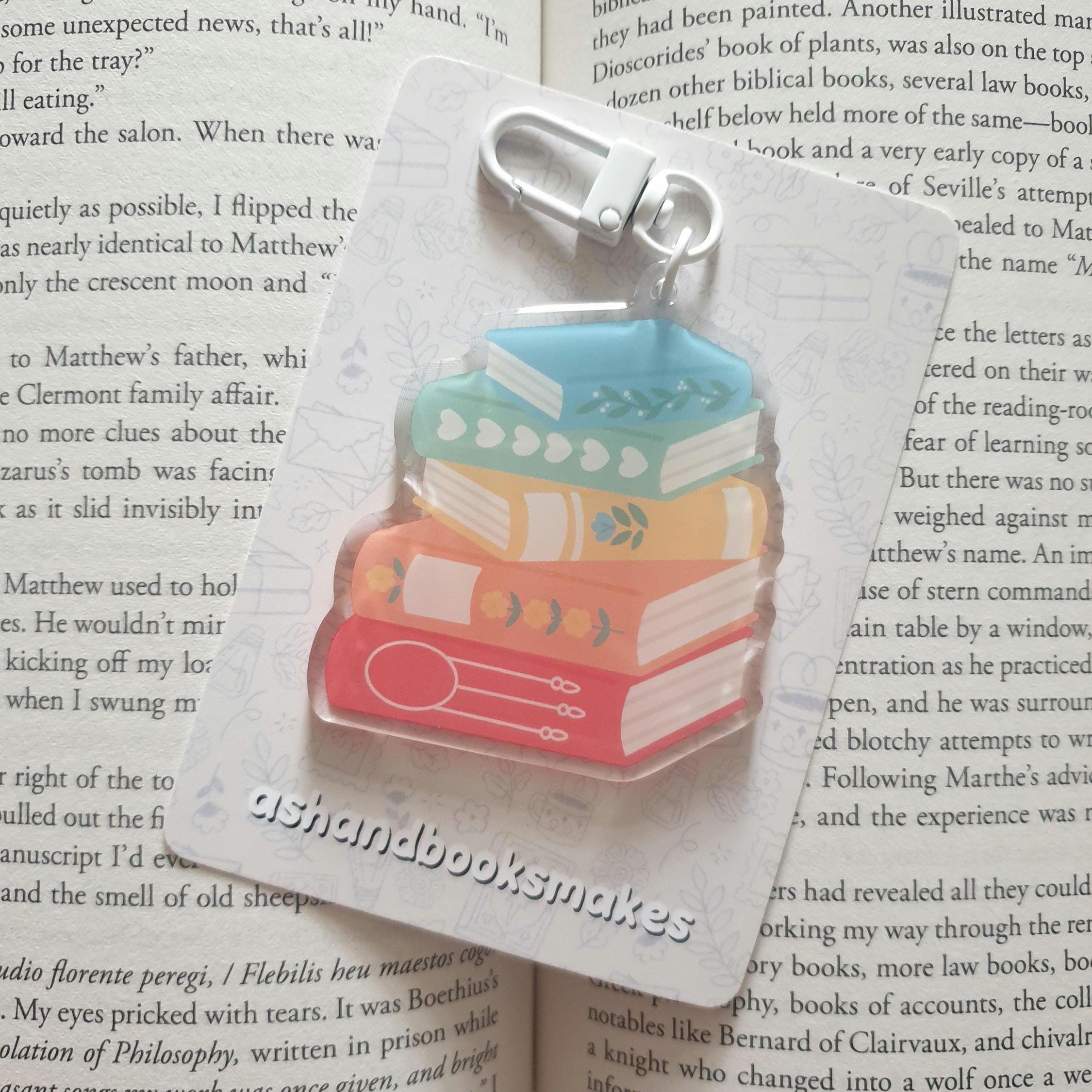Pastel Rainbow Bookstack Keyring
