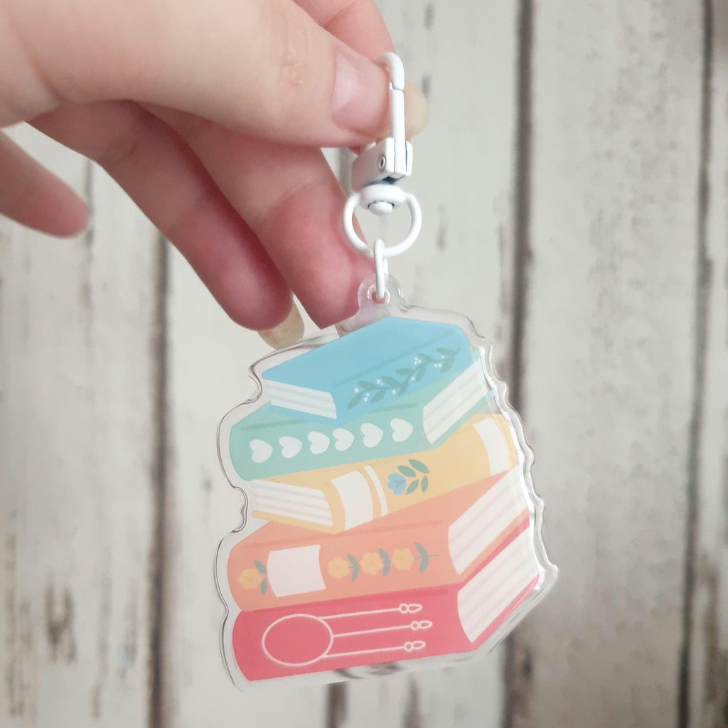 Pastel Rainbow Bookstack Keyring