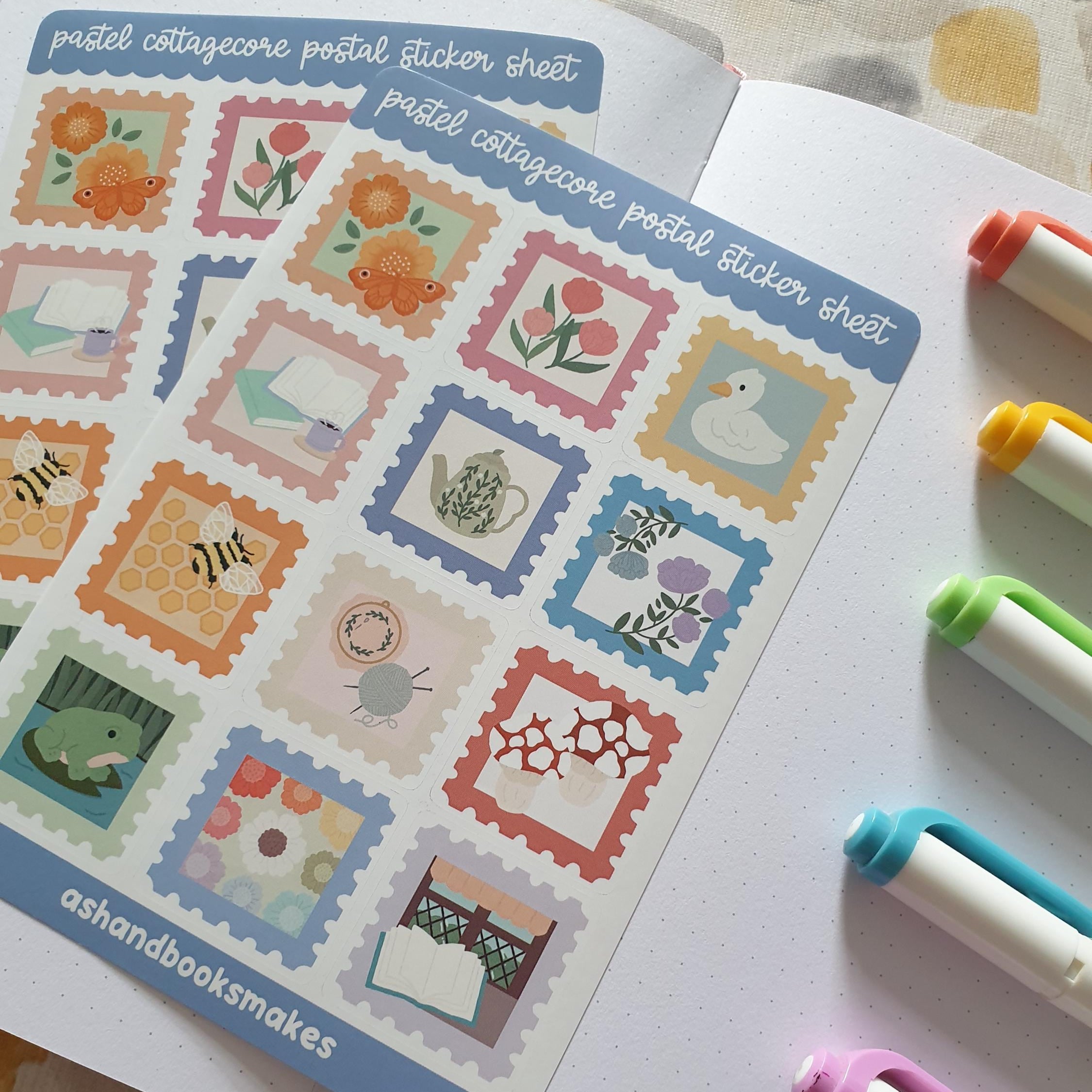 Pastel Cottagecore Postal Stamp Sticker Sheet