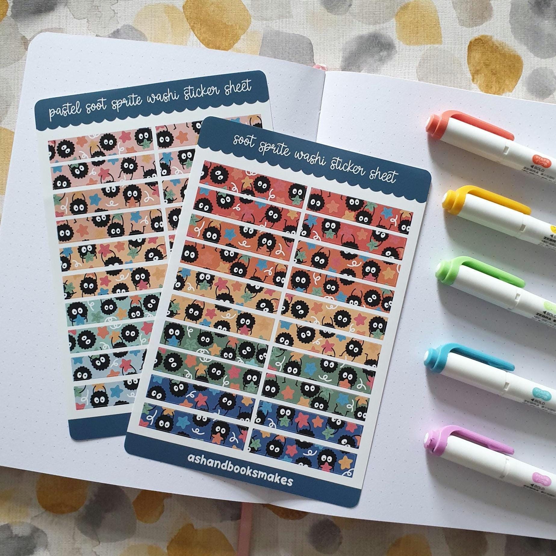 Soot Sprite Star Faux Washi Tape Journal Sticker Sheet