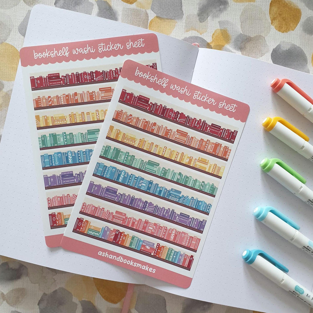 Rainbow Bookshelf Faux Washi Sticker Sheet