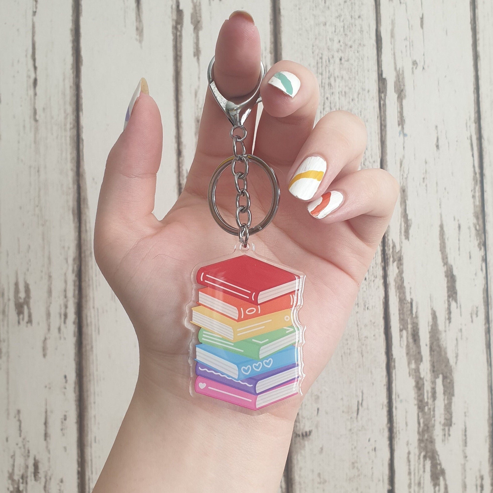 Rainbow Bookstack Keyring