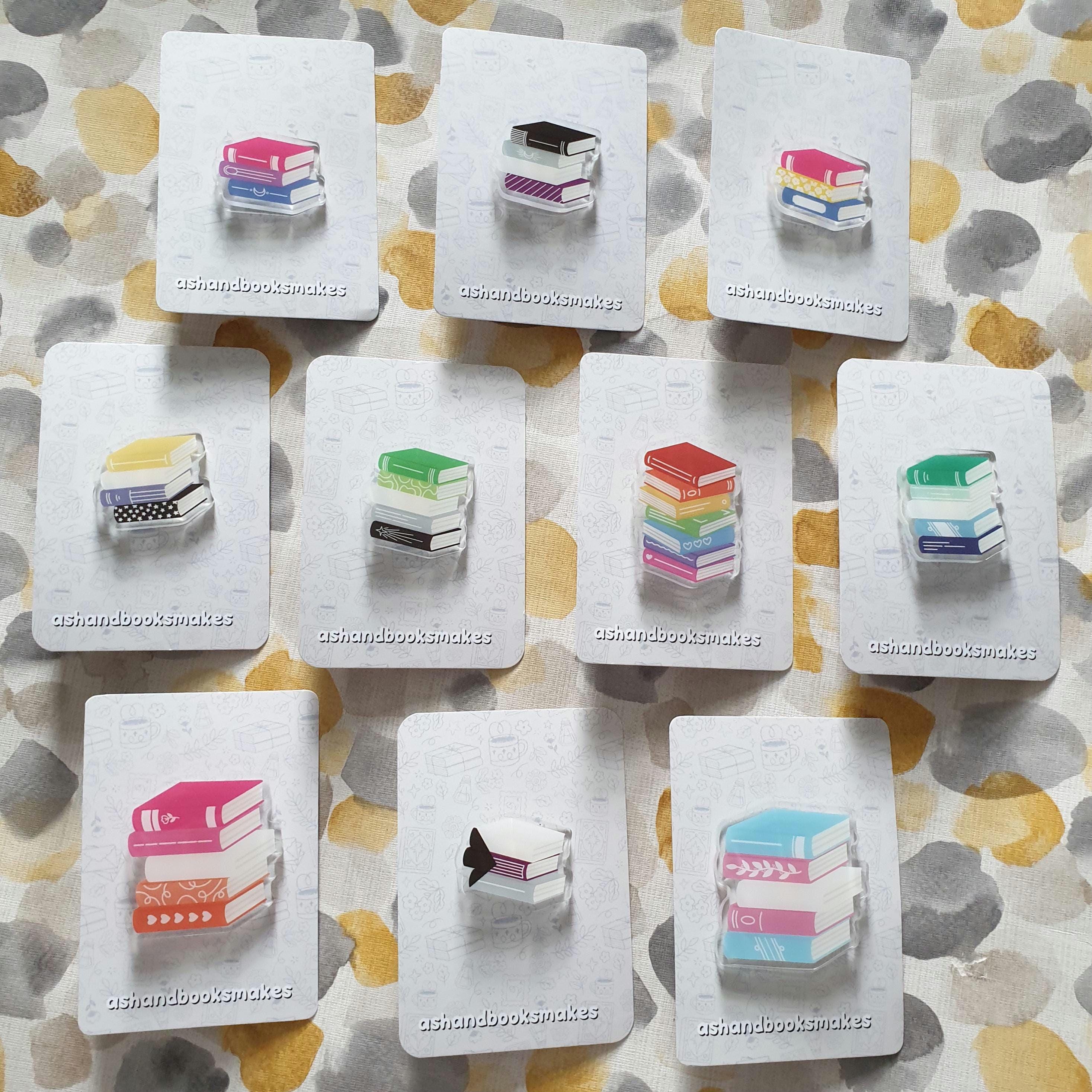 Subtle Pride Flag Bookstack Acrylic Pin – Ash and Books Makes