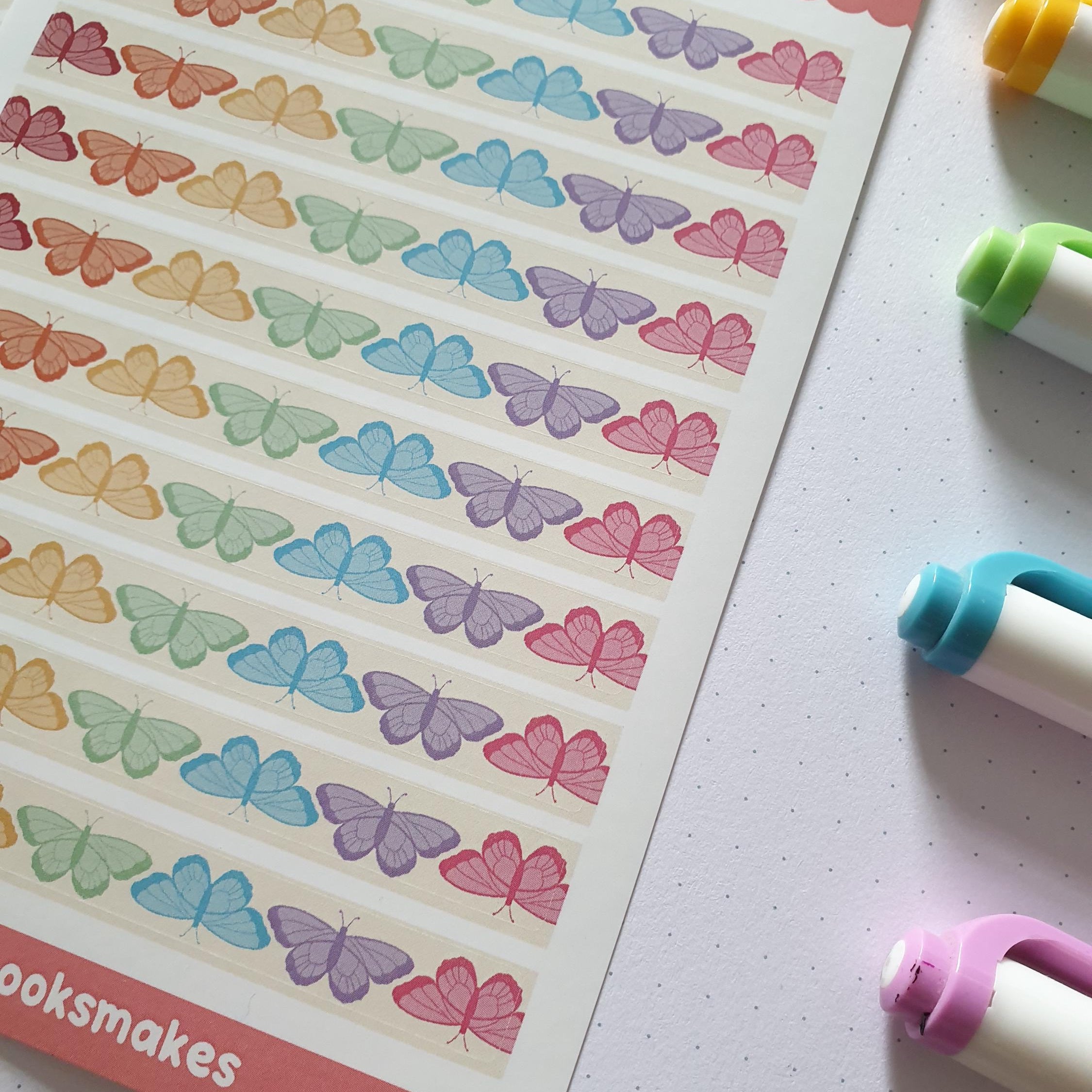 Rainbow Butterfly Faux Washi Sticker Sheet