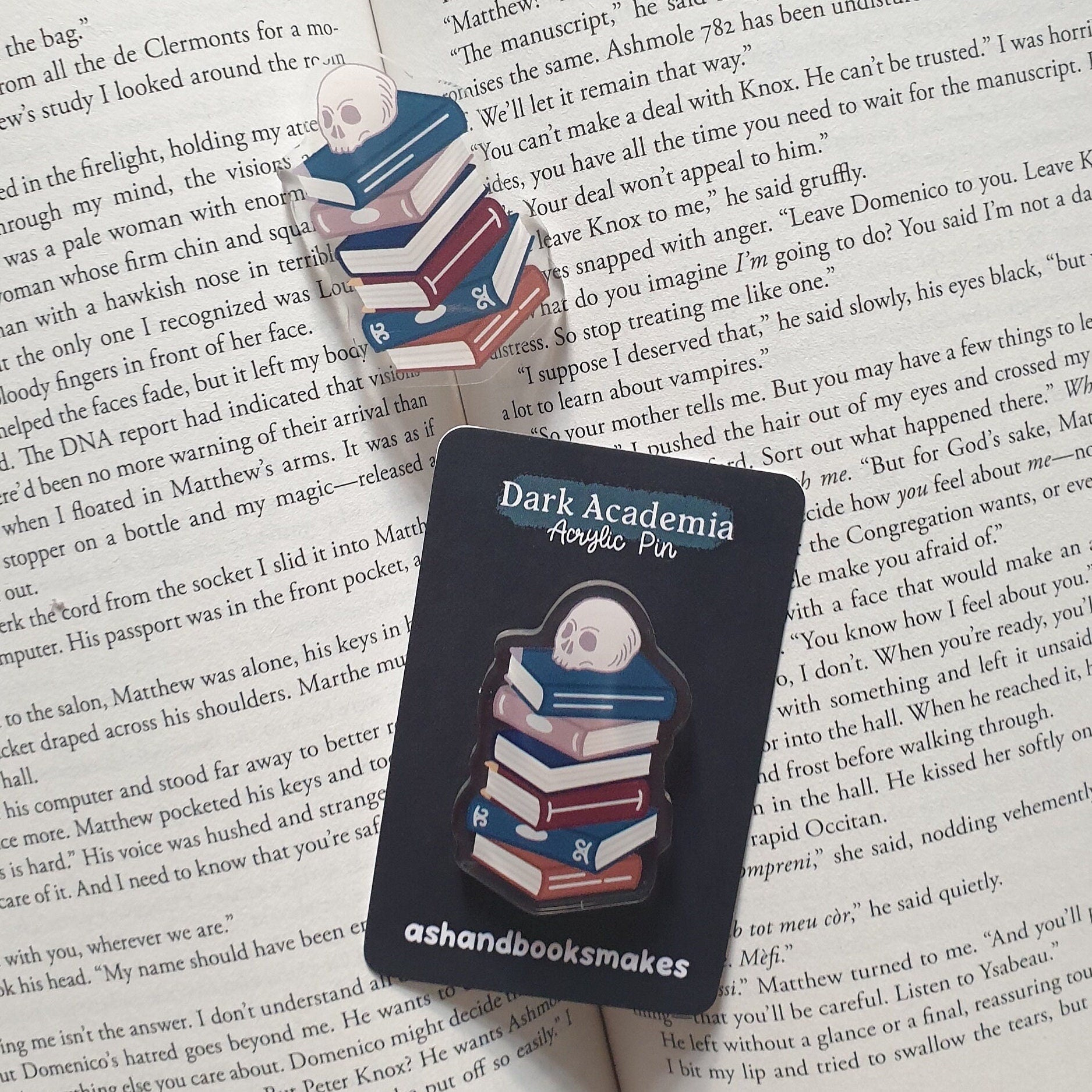 Dark Academia Bookstack Acrylic Pin