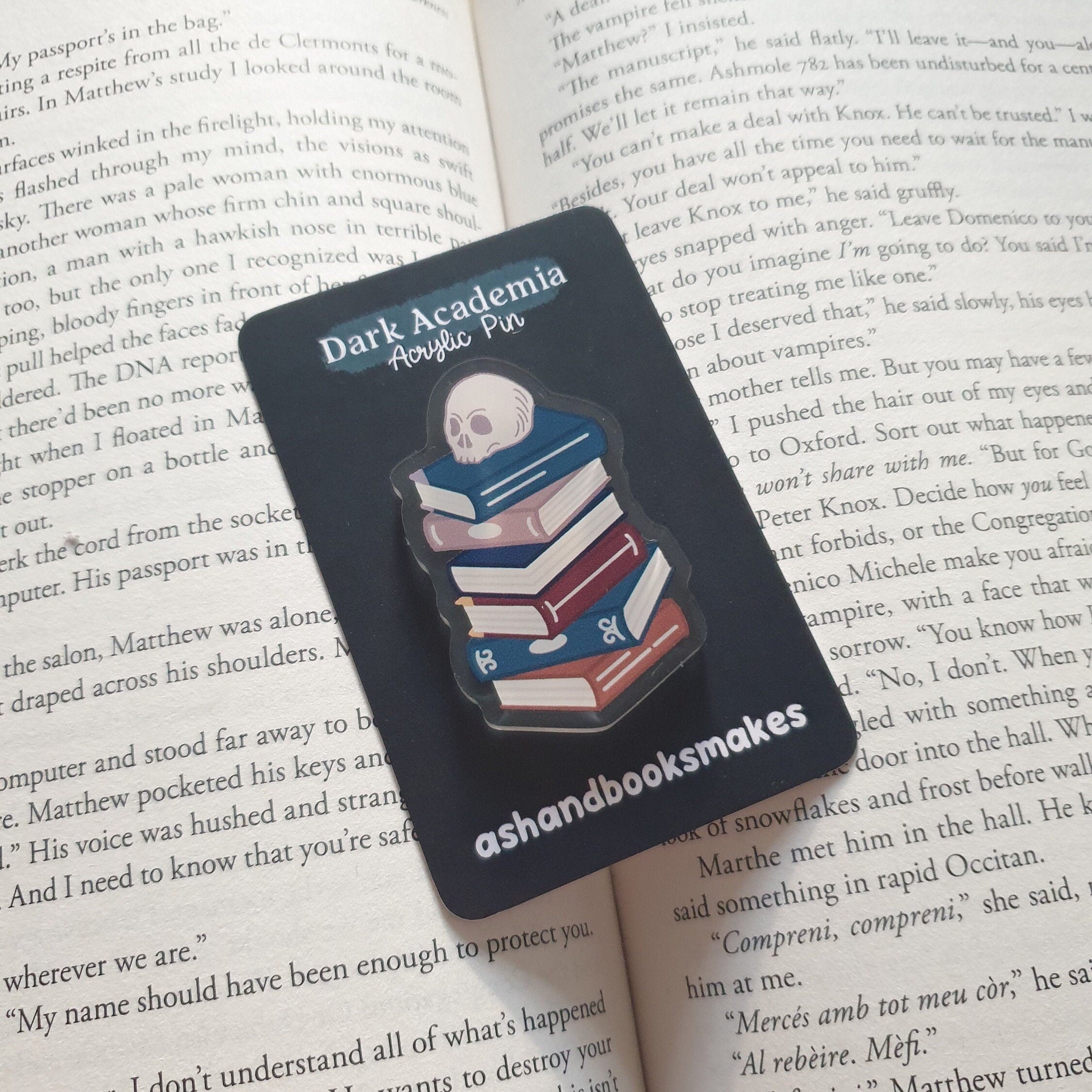 Dark Academia Bookstack Acrylic Pin
