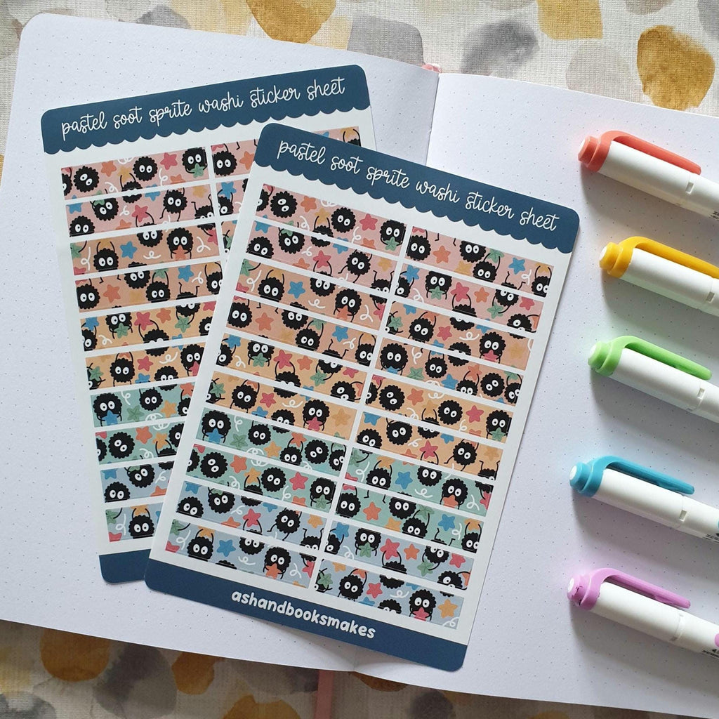 Soot Sprite Star Faux Washi Tape Journal Sticker Sheet