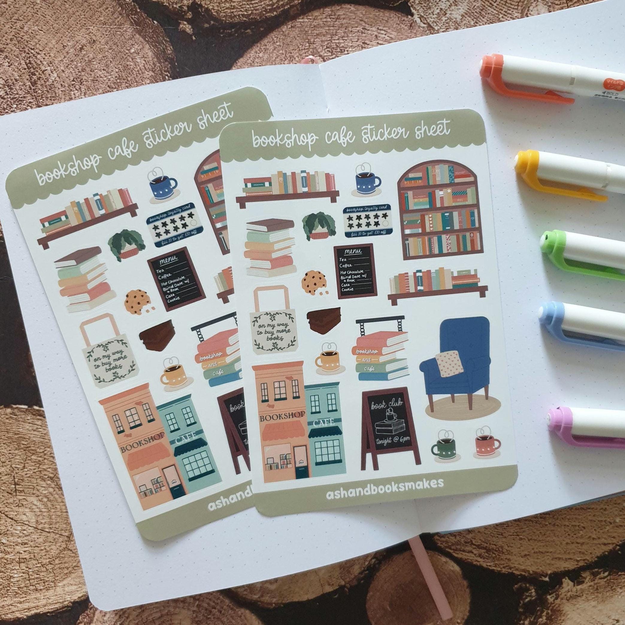 Bookshop Cafe Sticker Sheet