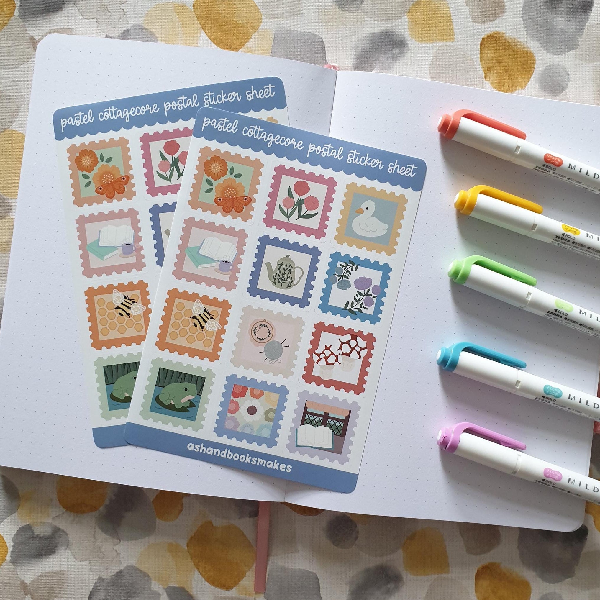 Pastel Cottagecore Postal Stamp Sticker Sheet