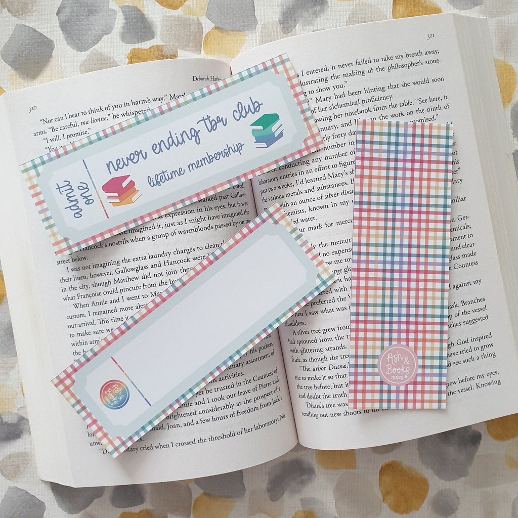 Never Ending TBR Club and Pastel Rainbow Check Bookmark