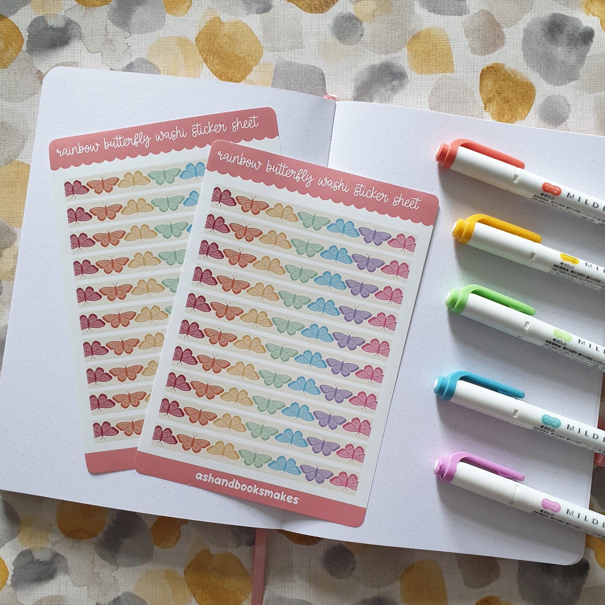 Rainbow Butterfly Faux Washi Sticker Sheet