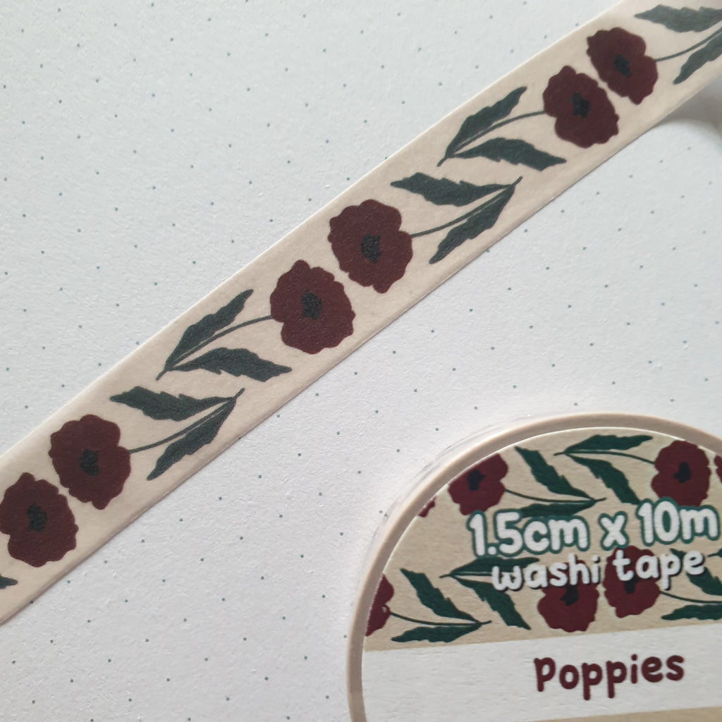 B-Grade Poppies 1.5cm x 10m Washi Tape