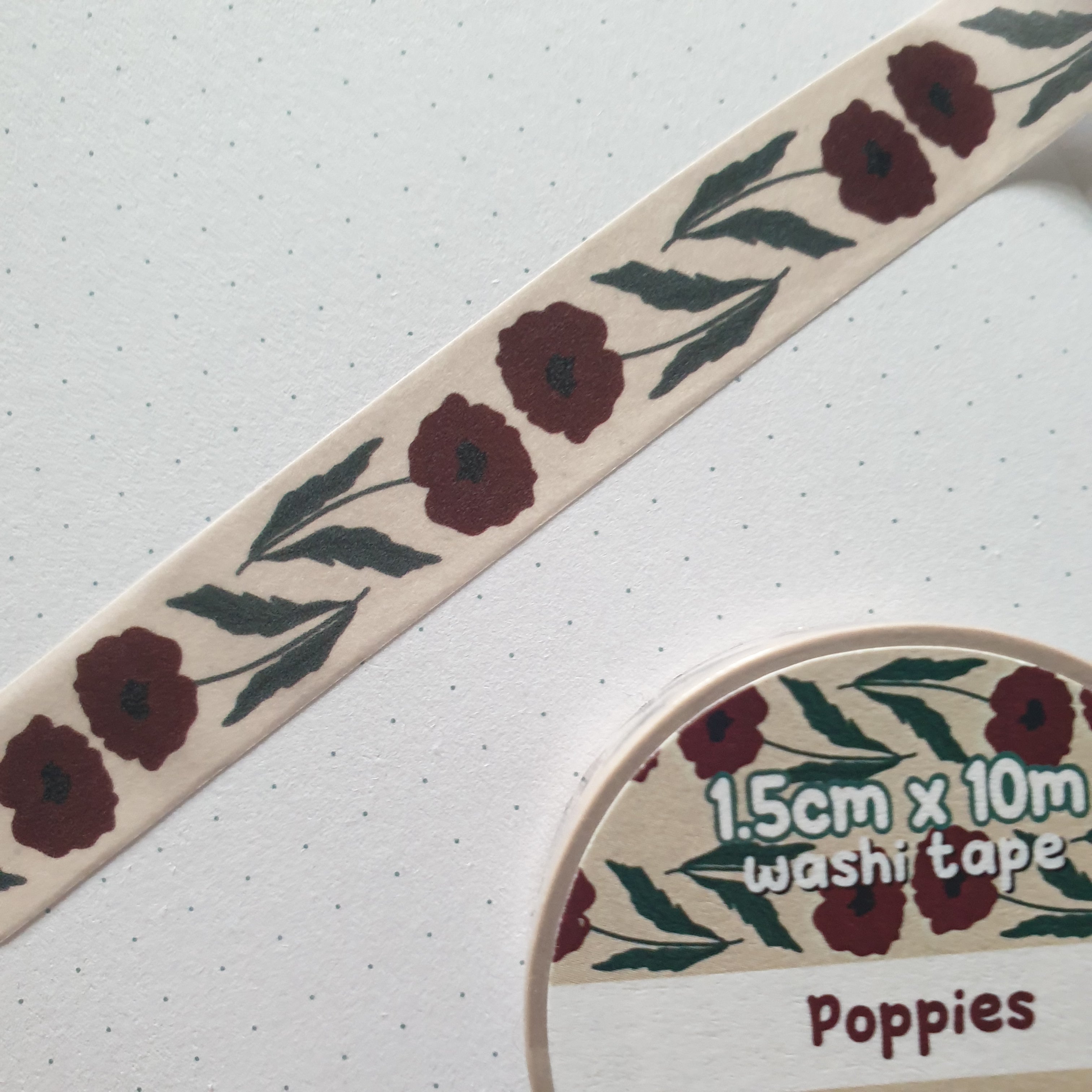 B-Grade Poppies 1.5cm x 10m Washi Tape